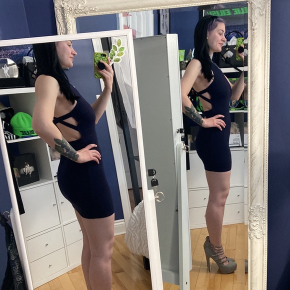 Navy Blue Bodycon Strappy Back Tobi Minidress - Picture 2 of 7